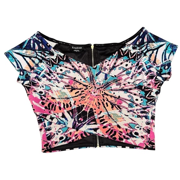 bebe Tops - Bebe Multicolor Abstract Wrap Front Crop Top Size S